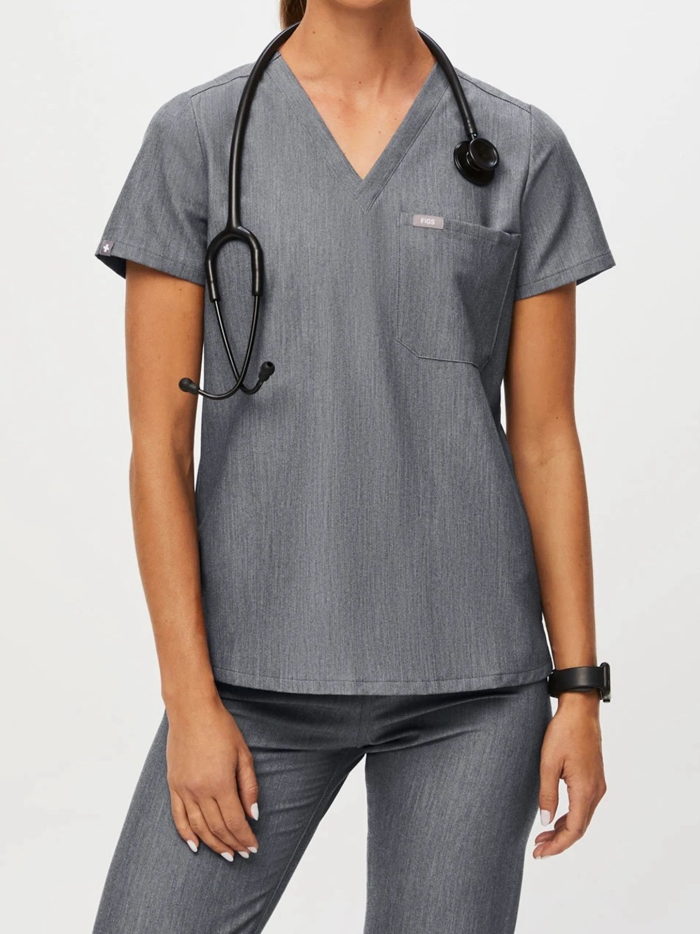 Figs Catarina One Pocket V-neck Scrub Top Gray Graphite Women Small